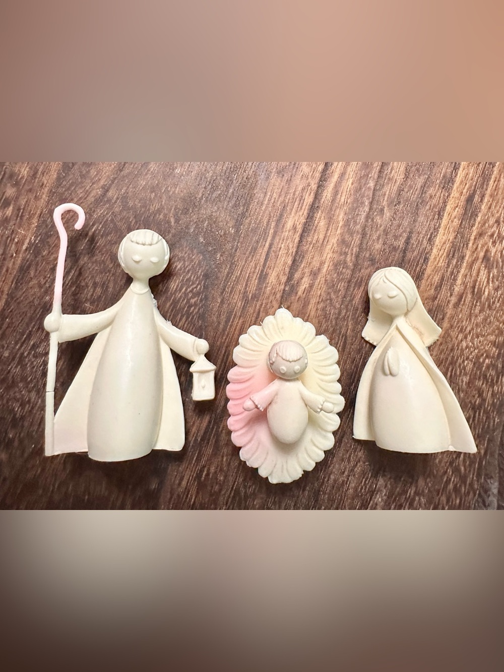 Vintage 1960 Sigillo Garanzia Italy Plastic Ivory 3pc Nativity Set